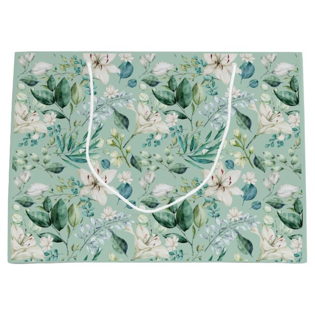 White Floral Greenery Bridal Shower Wedding  Large Gift Bag (Front)