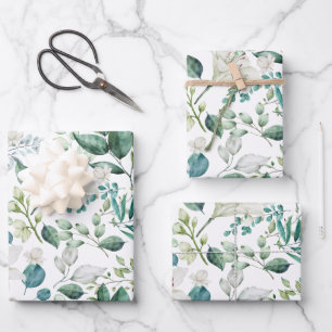 White Floral Greenery Bridal Shower Wedding Wrapping Paper Sheet