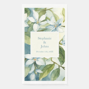  White Floral Greenery Dusty Blue Art Wedding 2024 Napkin