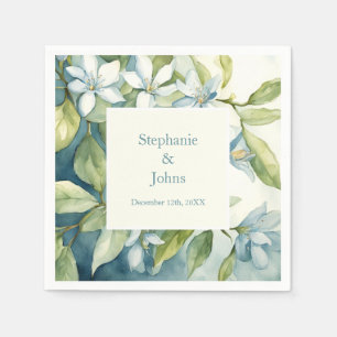  White Floral Greenery Dusty Blue Art Wedding 2024 Napkin