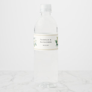 White Floral Greenery Elegant Personalized Wedding Water Bottle Label