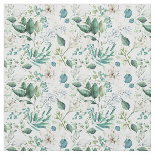 White Floral Greenery Eucalyptus Elegant Trendy Fabric