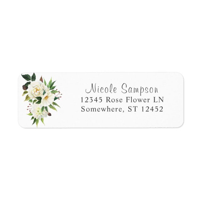 White Floral & Greenery Return Address Label (Front)
