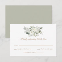 White Floral Greenery Sage Wedding RSVP Card