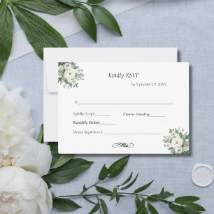 White Floral Greenery Traditional Formal Wedding RSVP Card