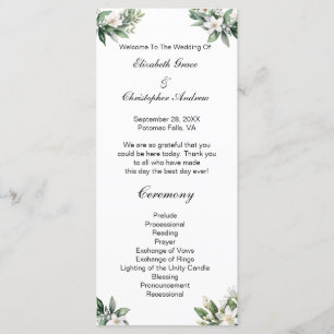 White Floral Greenery Traditional Wedding Program