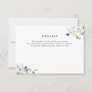white floral greenery wedding details card