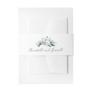 White Floral Greenery Wedding Invitation Belly Band