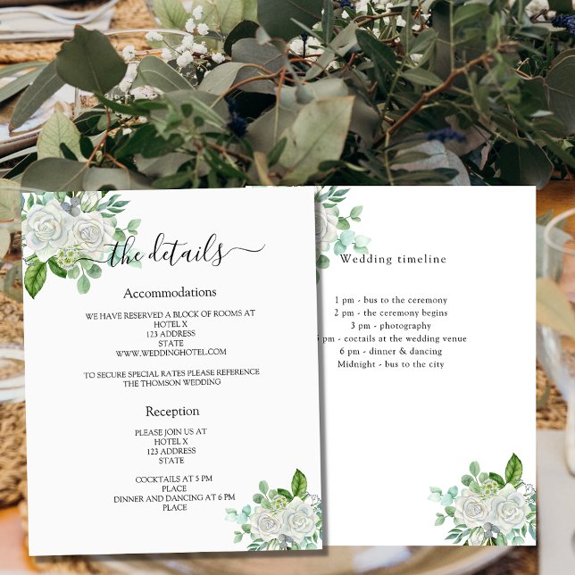 White floral greenery wedding program details (Creator Uploaded)