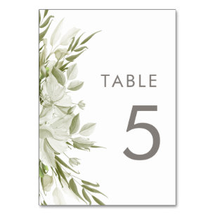 White Floral Greenery Wedding Table Number