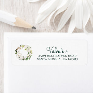 White Floral Greenery Wreath Return Address Labels