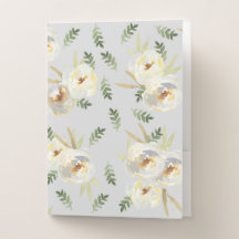 White Floral Grey Background Pocket Folder