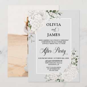 White Floral Grey Wedding After Party Invitation