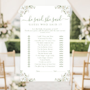 White Floral He said She said Bridal Shower Game