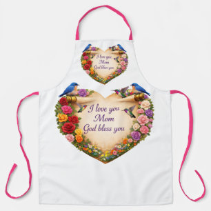 White Floral Heart Kitchen Apron for Mom
