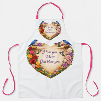 White Floral Heart  Kitchen Apron for Mom