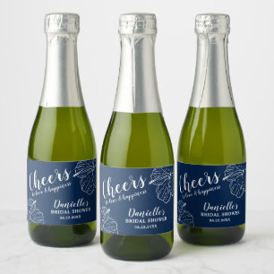 White Floral Hibiscus Mini Navy Blue Sparkling Wine Label