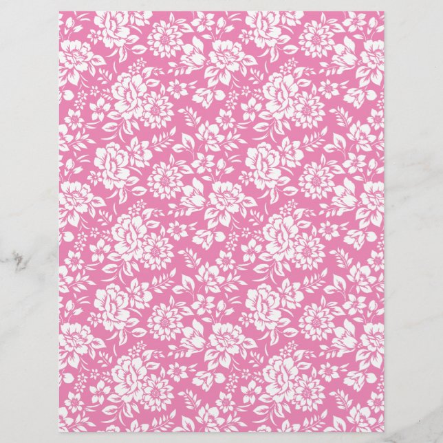 White Floral Hot Pink Arts & Craft Scrapbook Paper (Front)
