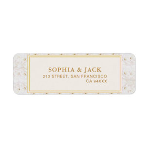 White Floral Ivory Gold Border Return Address