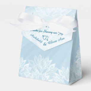 White Floral Lace and Pale Blue Satin Favor Box