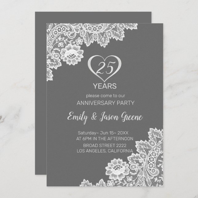 White Floral Lace And Roses Invitation (Front/Back)