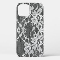 White floral lace: black background.