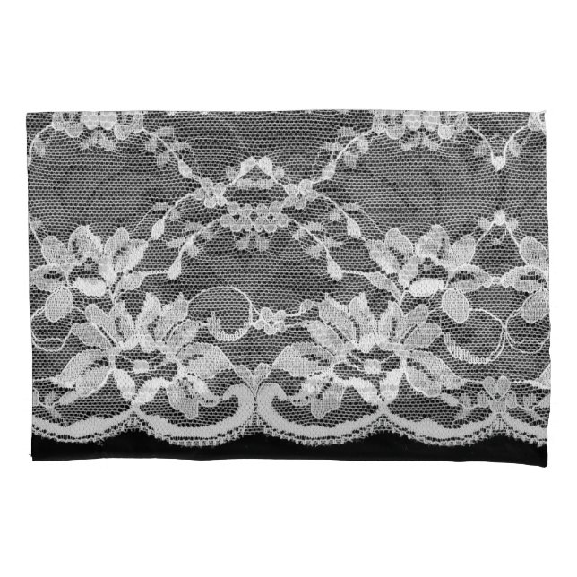 White floral lace: black background. pillowcase (Front)