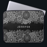 White Floral Lace Custom Black Background Laptop Sleeve<br><div class="desc">Monogramed girly design in black and white floral lace. Customize your background to any colour you like with white lace.</div>