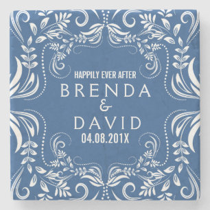 White Floral Lace Frame Custom Background Stone Coaster