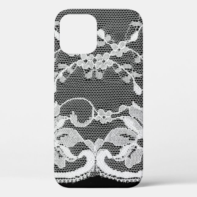 White floral lace on a black background. Case-Mate iPhone case (Back)