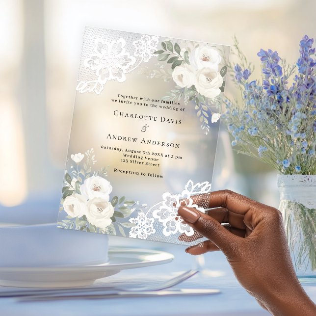 White floral lace wedding acrylic invitations (Creator Uploaded)