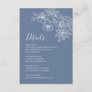 White Floral Line Art Dusty Blue Wedding Enclosure Card