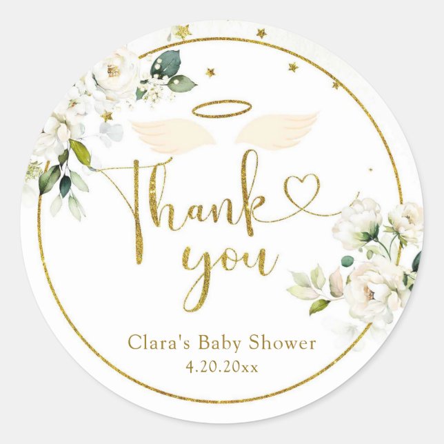 White Floral Little Piece of Heaven Classic Round Sticker (Front)