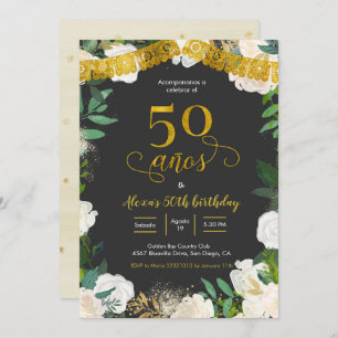 White Floral Mexican 50 años Invitation