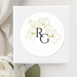 White Floral Monogram Wedding Classic Round Sticker
