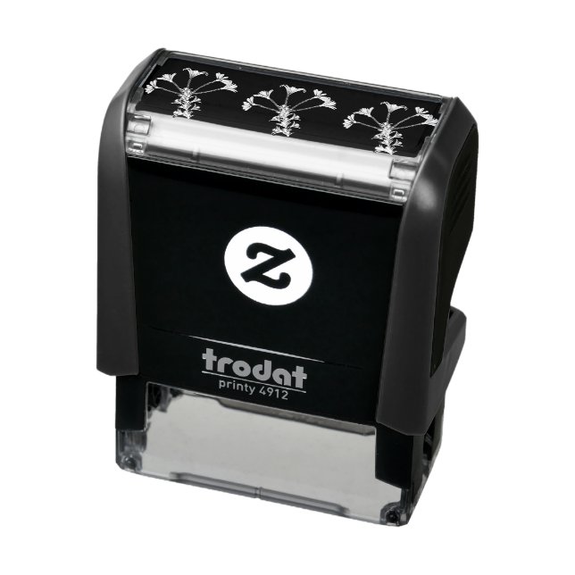White Floral On Black Self-inking Stamp (Product)