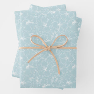White Floral on Blue Wrapping Paper Sheet