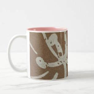 White Floral on Brown Two-Tone Coffee Mug