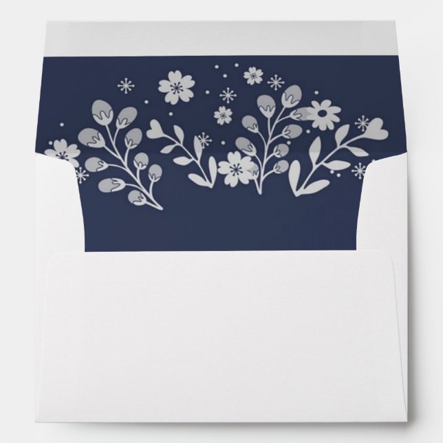 White Floral On Navy Monogrammed Envelope (Back (Bottom))