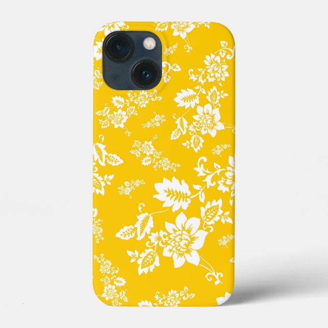 White Floral on Yellow Spring Background Case-Mate iPhone Case (Back)