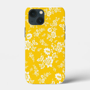 White Floral on Yellow Spring Background iPhone 13 Mini Case
