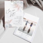 White Floral Orchid & Dusty Blue Coral Beach Save The Date<br><div class="desc">White Floral Orchid & Dusty Blue Coral Beach Save the Date This watercolor bridal shower features white orchids and blush pampas white dusty blue corals creating perfect beach wedding. It is perfect for beach, summer, blush, tropical, dusty blue, destination, oceanic themed wedding. You can edit/personalize whole Template. If you need...</div>