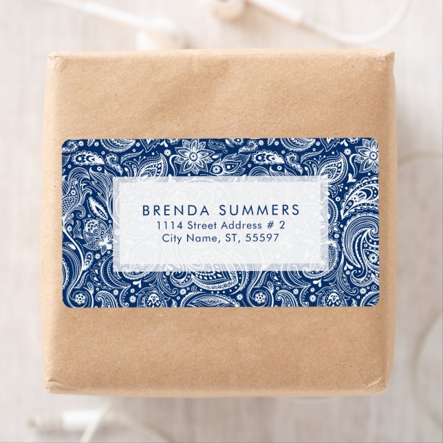 White Floral Paisley Custom Navy Blue Background (Insitu)