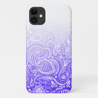 White floral paisley on blue and white ombre