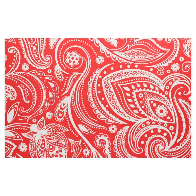 White floral paisley pattern on red fabric (Fat Quarter)