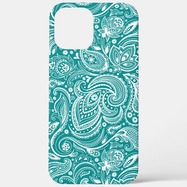 White floral paisley pattern on turquoise Case-Mate iPhone case (Back)