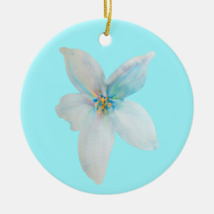 White floral pastel flower watercolor ceramic ornament