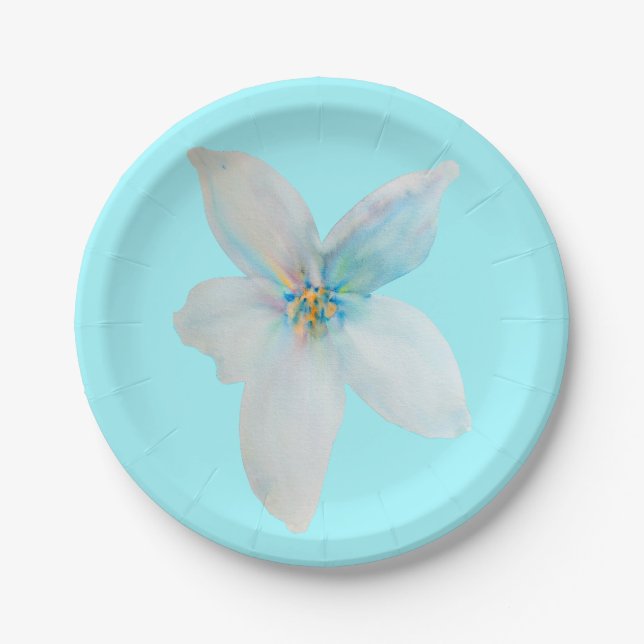 White floral pastel flower watercolor paper plate (Front)