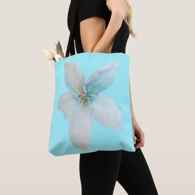 White floral pastel flower watercolor tote bag (Close Up)