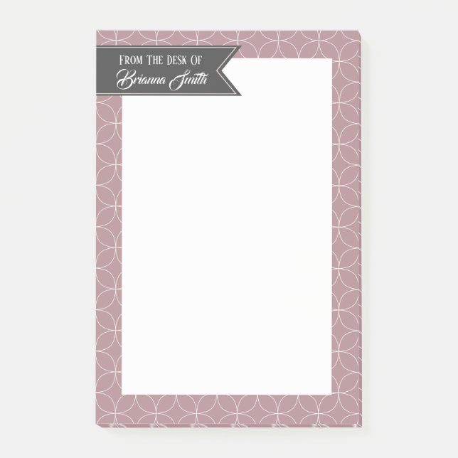 White Floral Pattern & Dusty Rose Personalized Post-it Notes (Front)